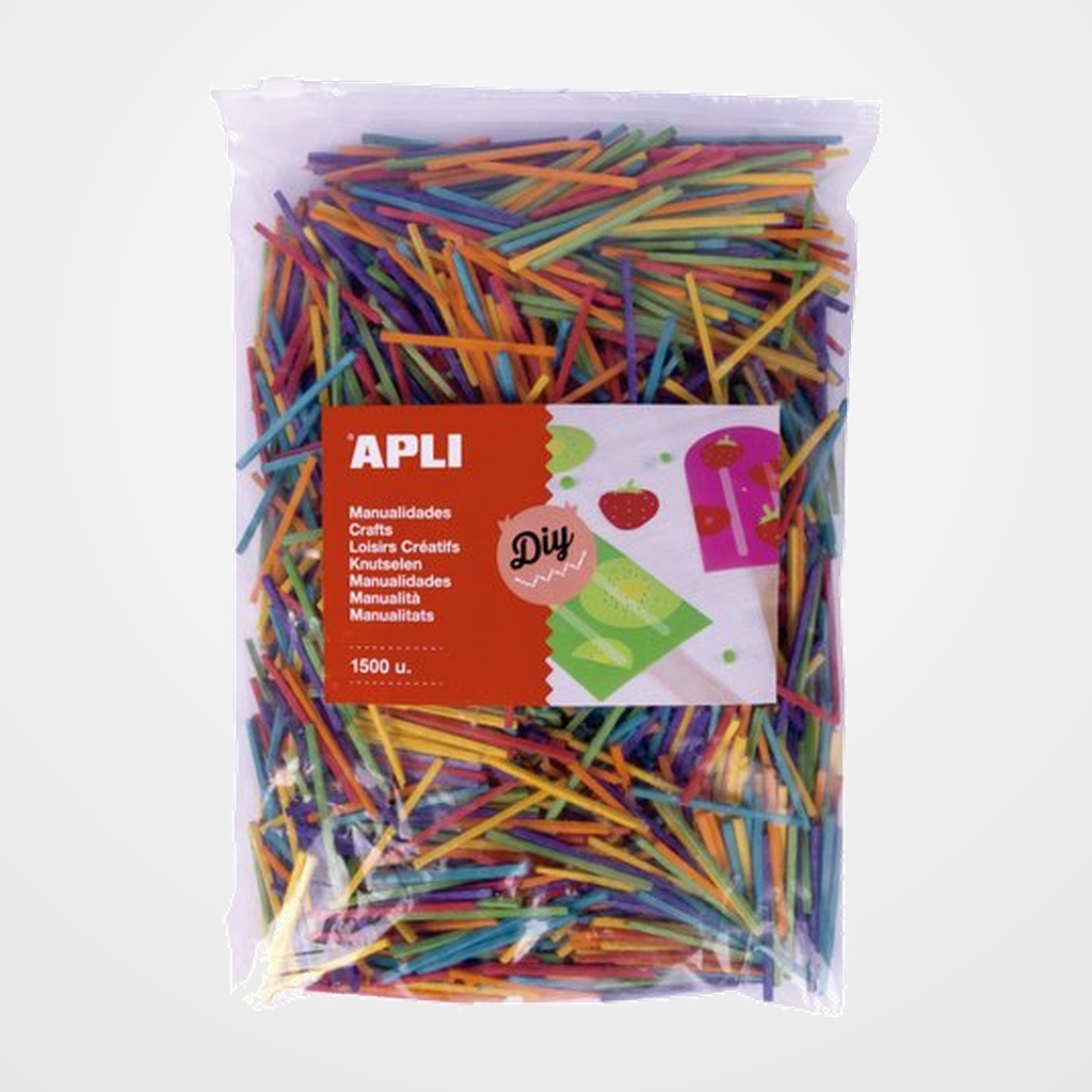 PALILLOS REDONDOS APLI MADERA COLORES MINI 5 cm. BOLSA de 1500