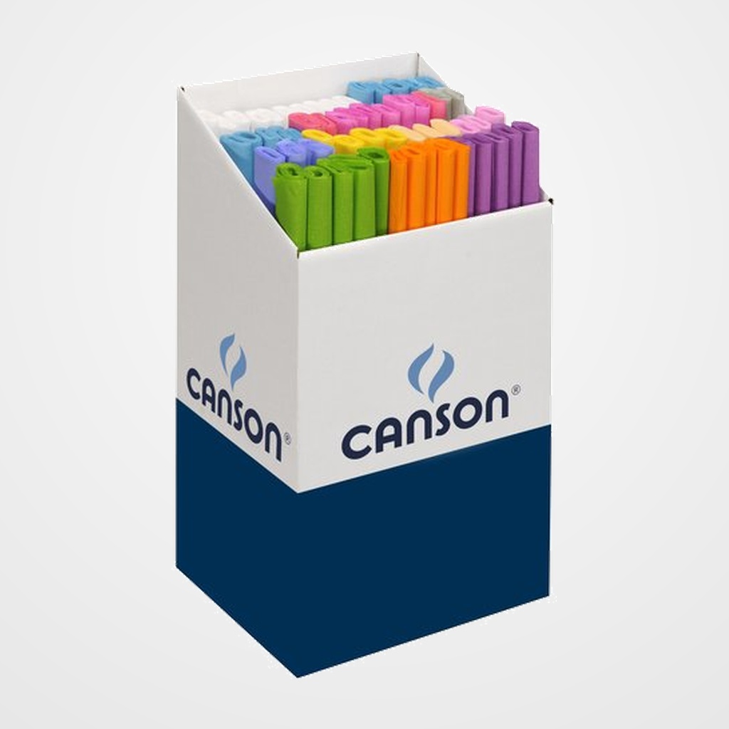 PAPEL CREPE (PINOCHO) CANSON 30g 0,5x2,5m EXPOSITOR de 60 SURTIDO COLORES PASTEL