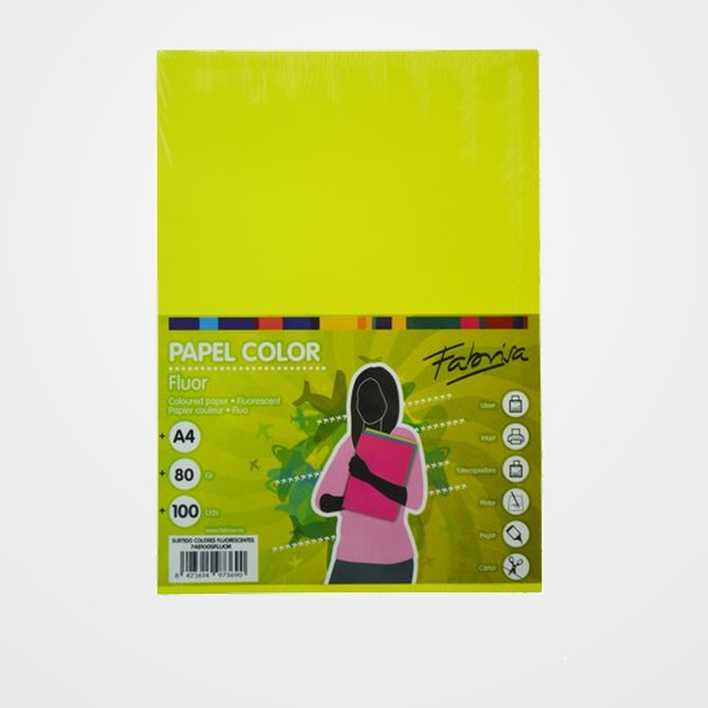 PAPEL de COLOR A4 FABRISA 80g 100h SURTIDO FLUOR