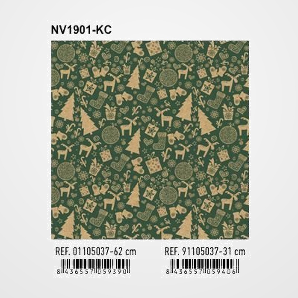 PAPEL de REGALO BOBINA BASIKA 31 cm x 80 m (2 Kg aprox.) NAVIDAD (NV1901-KC 31 CM)