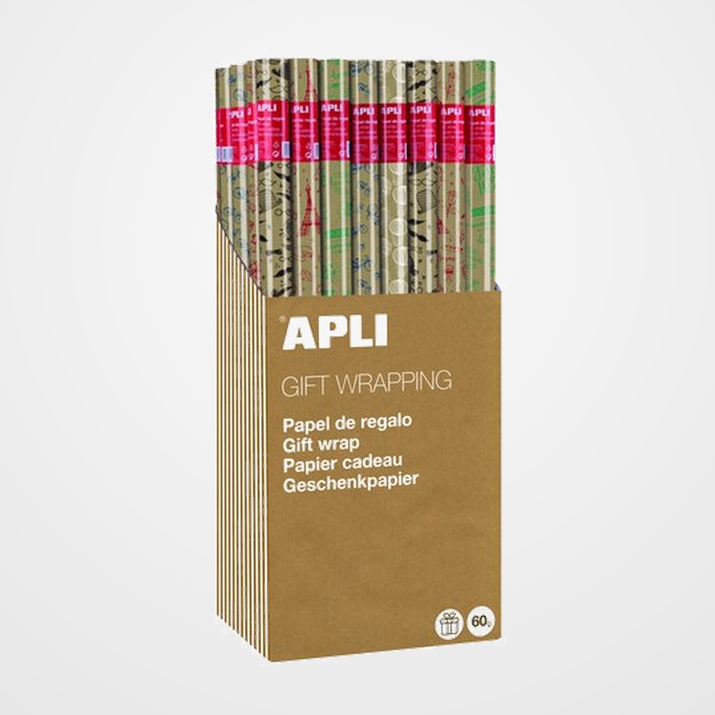 PAPEL de REGALO ROLLO APLI 0,7x2 m (CAJA de 55) KRAFT FUN
