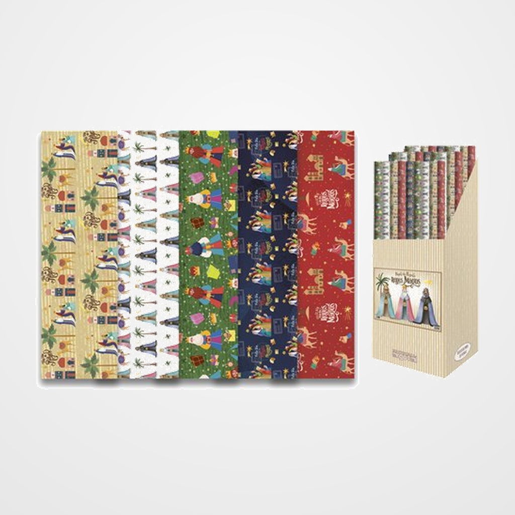 PAPEL de REGALO ROLLO ARGUVAL 0,7x1 m (CAJA de 50) NAVIDAD  REYES MAGOS