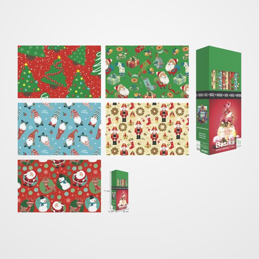 PAPEL de REGALO ROLLO BASIKA 0,7x10 m (CAJA de 30) NAVIDAD