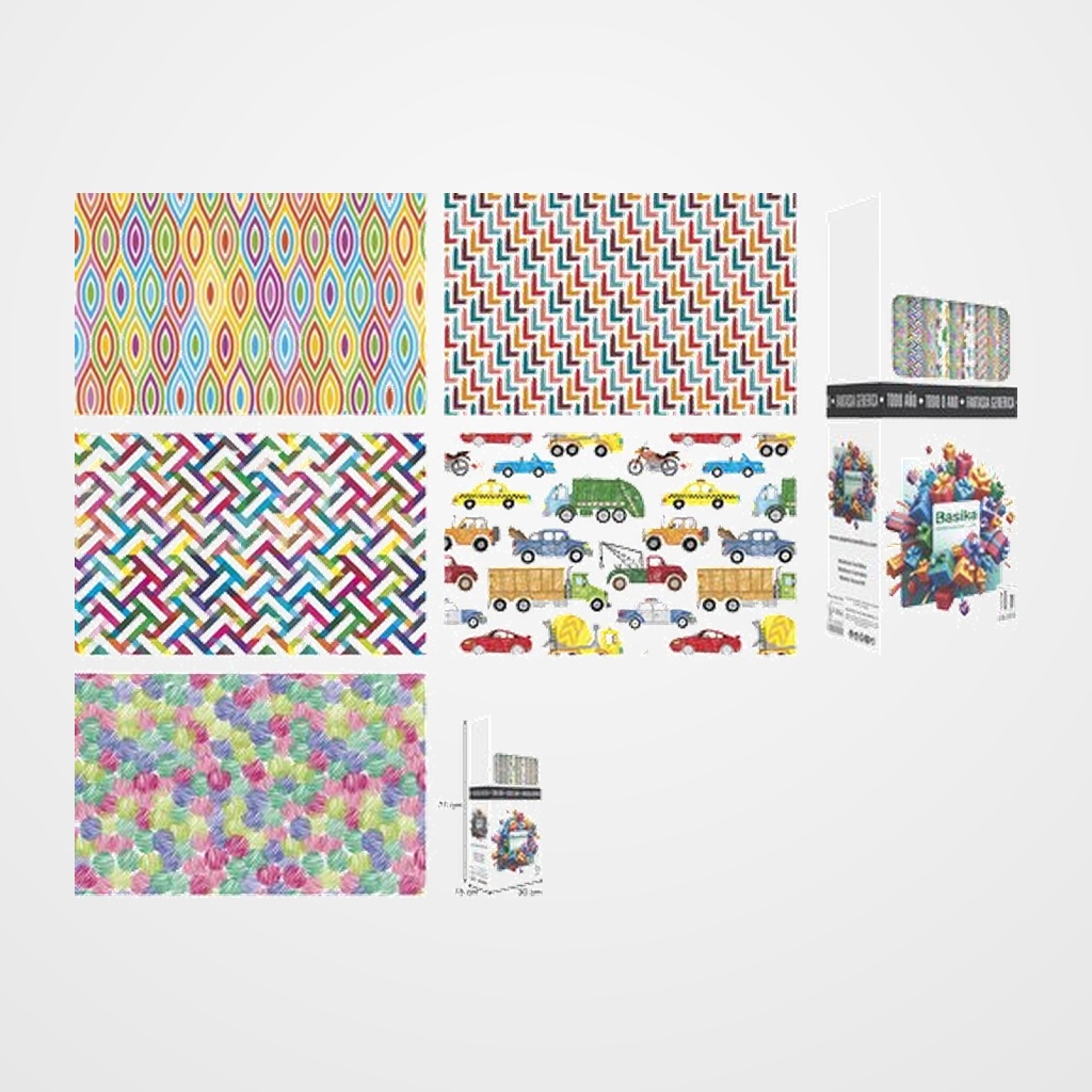 PAPEL de REGALO ROLLO BASIKA 0,7x10 m (CAJA de 30) TODO AÑO