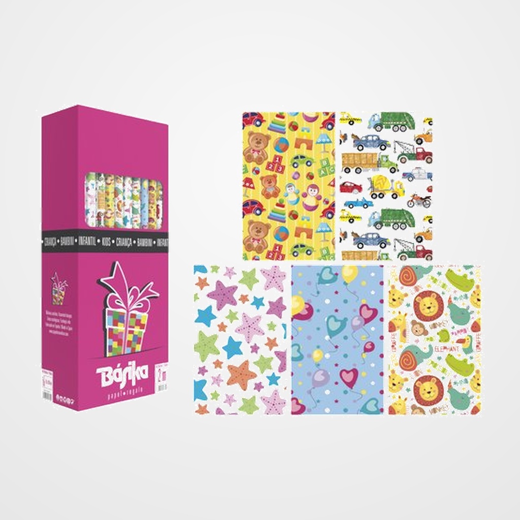 PAPEL de REGALO ROLLO BASIKA 0,7x2 m (CAJA de 50) INFANTIL