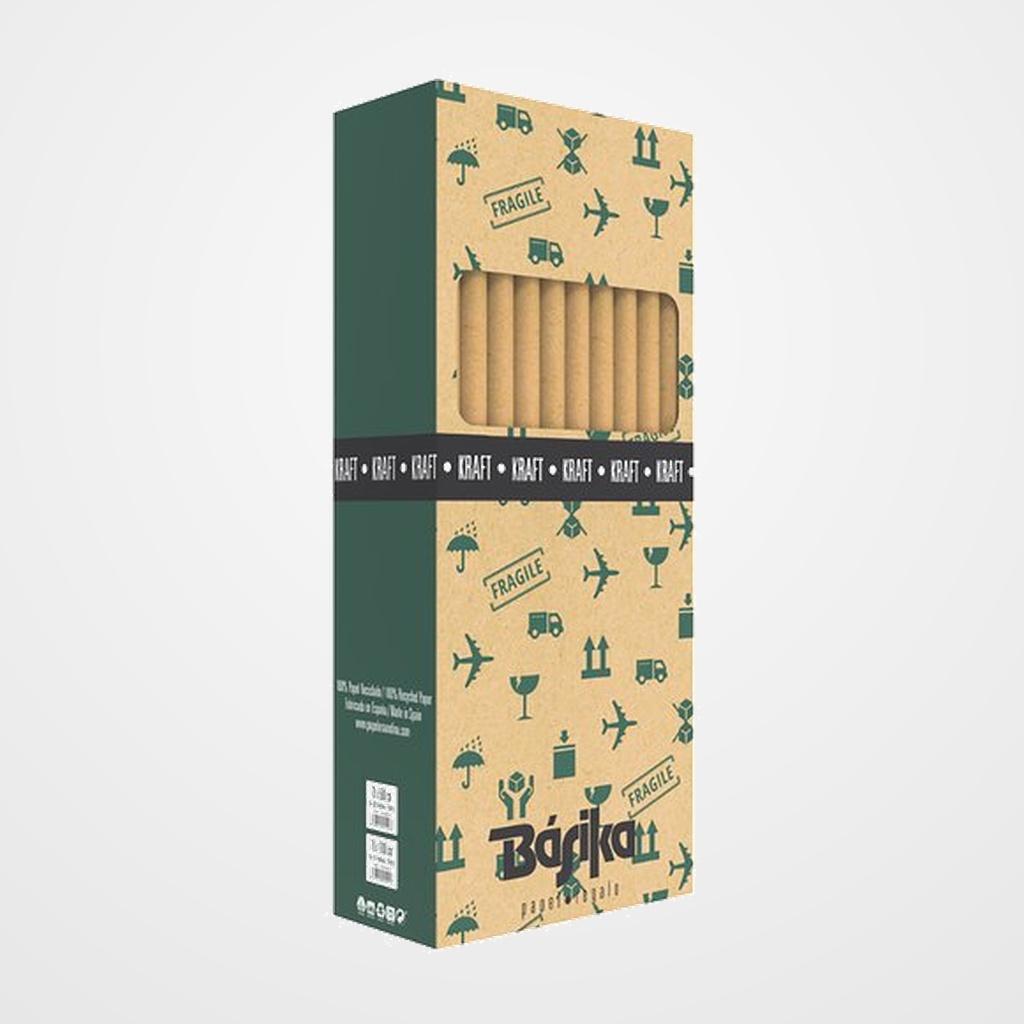 PAPEL de REGALO ROLLO BASIKA 0,7x2 m (CAJA de 50) KRAFT ECOLOGICO