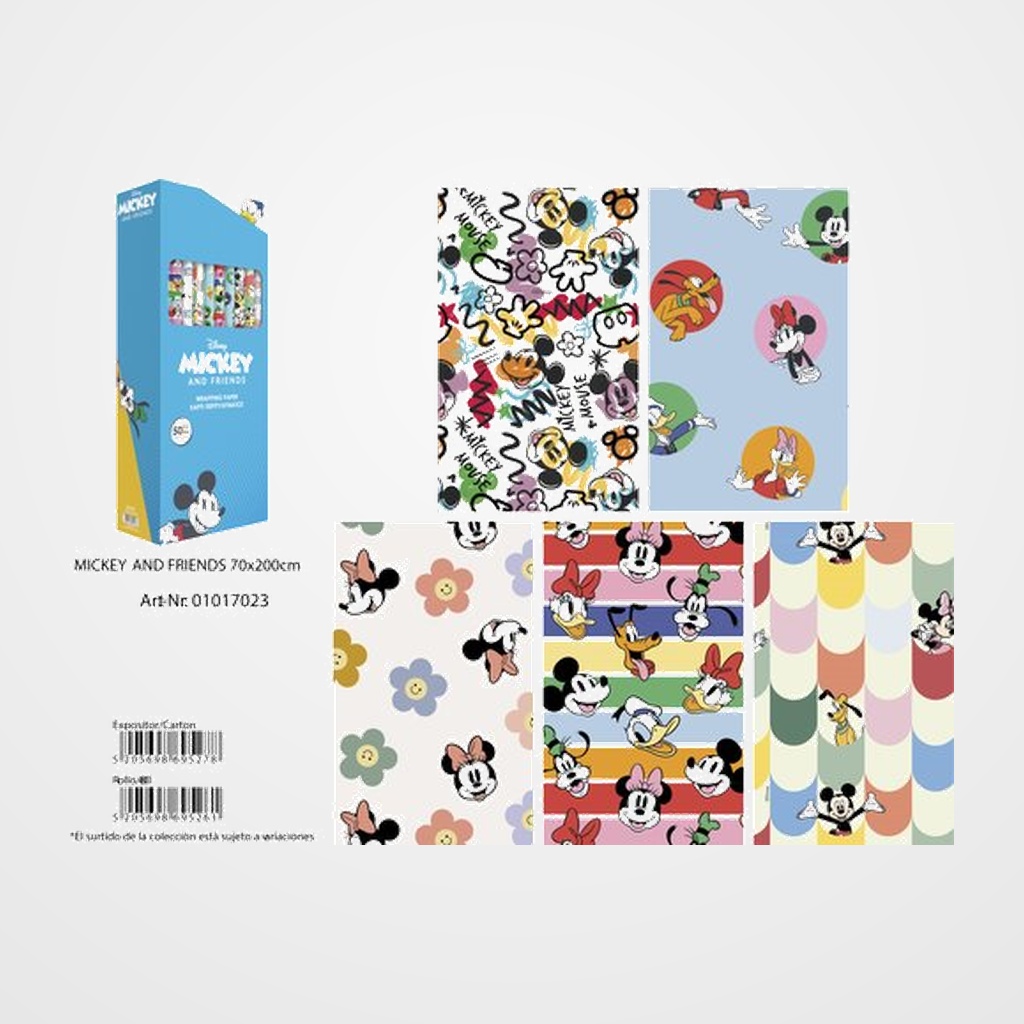 PAPEL de REGALO ROLLO BASIKA 0,7x2 m (CAJA de 50) MICKEY&FRIENDS