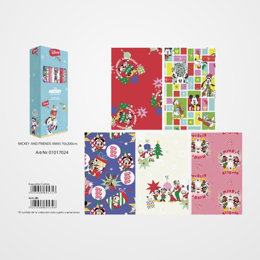 PAPEL de REGALO ROLLO BASIKA 0,7x2 m (CAJA de 50) MICKEY&FRIENDS NAVIDAD