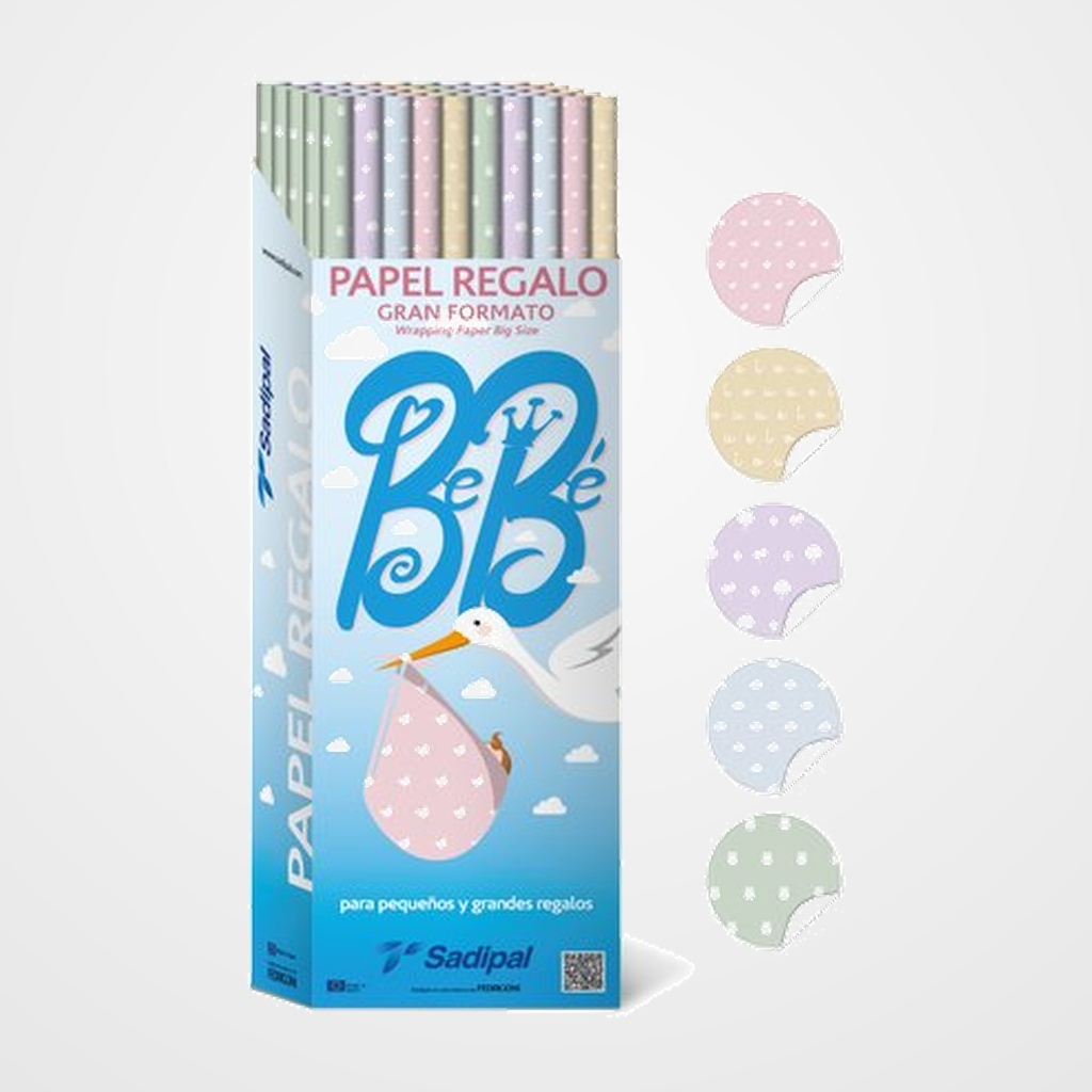 PAPEL de REGALO ROLLO SADIPAL GRAN FORMATO XL 1x2 m (CAJA de 50) BEBE