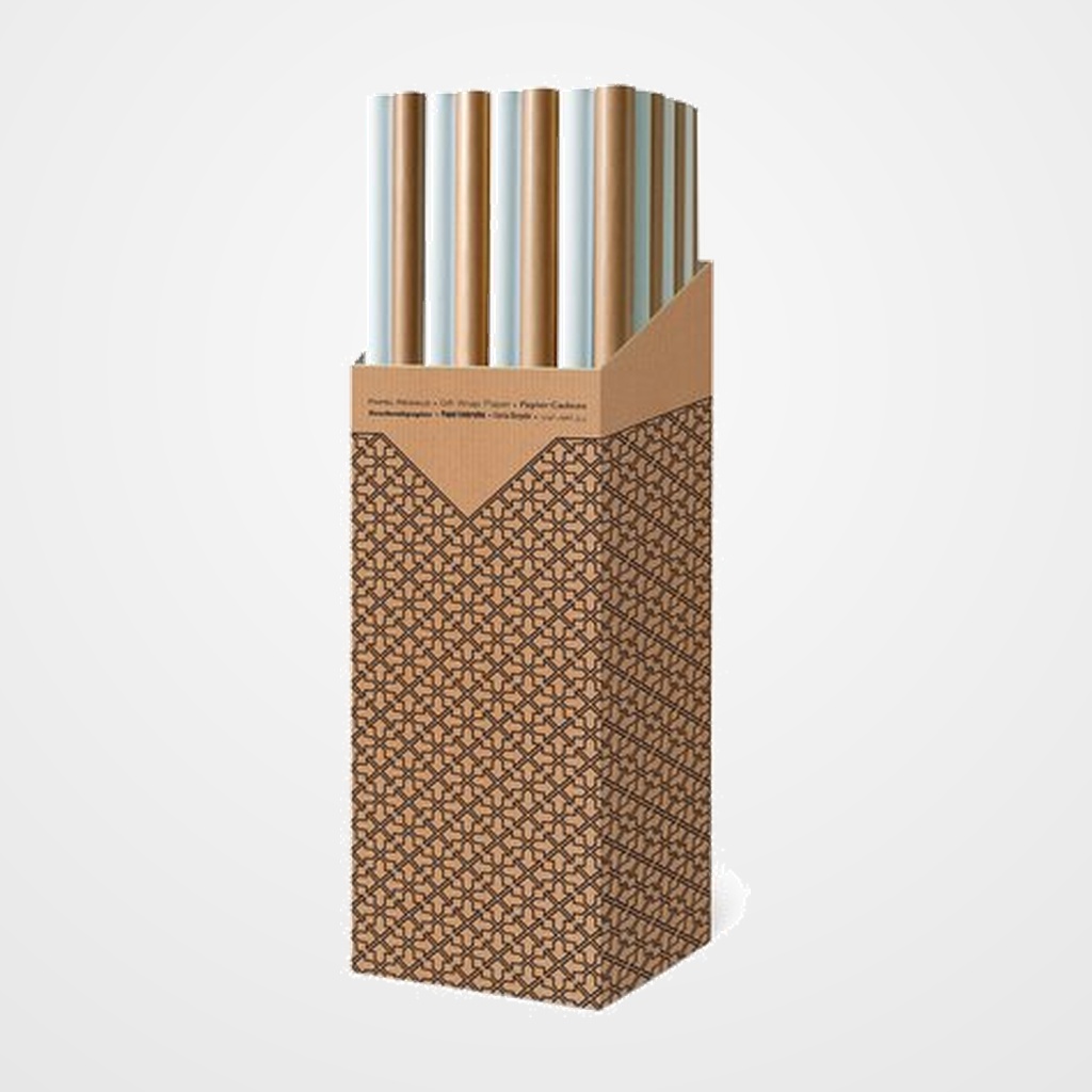 PAPEL de REGALO ROLLO TV 1x2 m (CAJA de 40) KRAFT/BLANCO