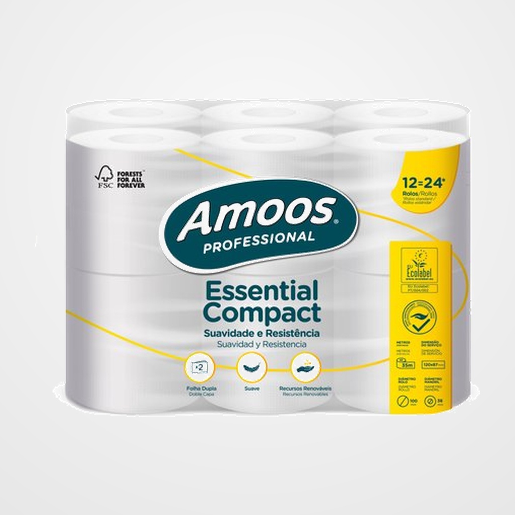 PAPEL HIGIENICO AMOOS PROFESSIONAL ESSENTIAL COMPACT 2 CAPAS 291 SERVICIOS 35 METROS BLANCO