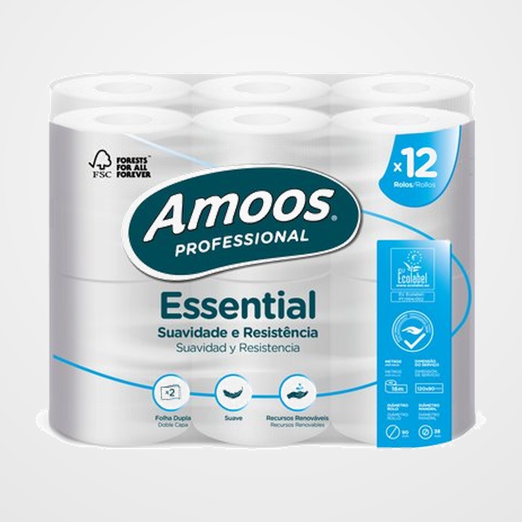 PAPEL HIGIENICO AMOOS PROFESSIONAL ESSENTIAL 2 CAPAS 134 SERVICIOS 16 METROS BLANCO