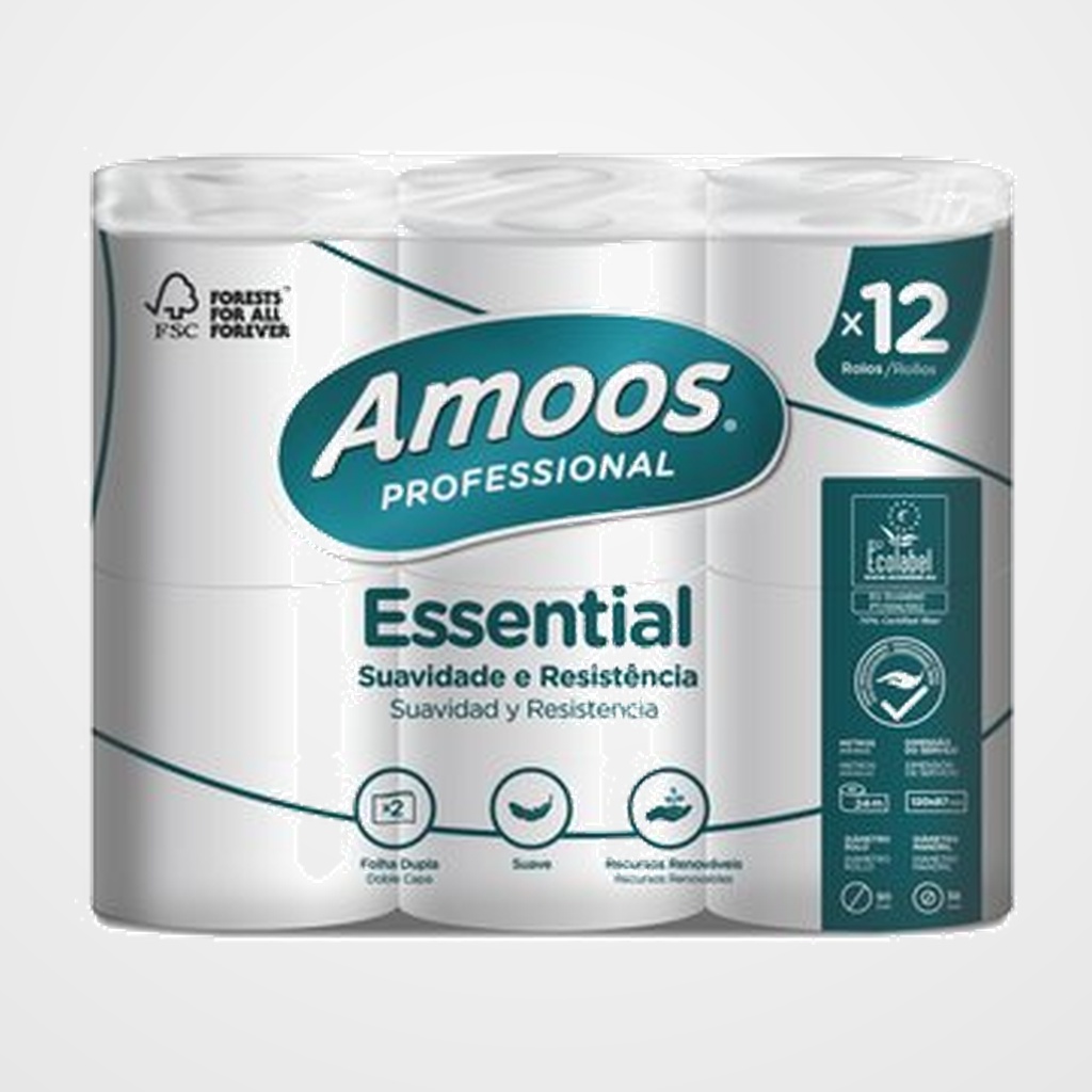 PAPEL HIGIENICO AMOOS PROFESSIONAL ESSENTIAL 2 CAPAS 200 SERVICIOS 24 METROS BLANCO
