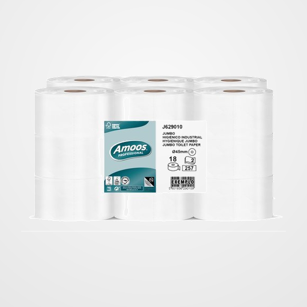 PAPEL HIGIENICO AMOOS PROFESSIONAL JUMBO 2 CAPAS 257 SERVICIOS 90 METROS BLANCO