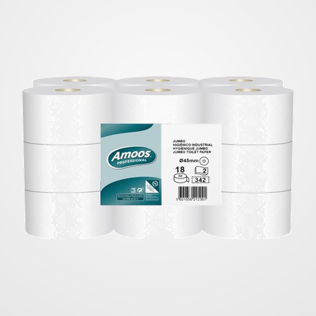 PAPEL HIGIENICO AMOOS PROFESSIONAL JUMBO 2 CAPAS 342 SERVICIOS 120 METROS BLANCO