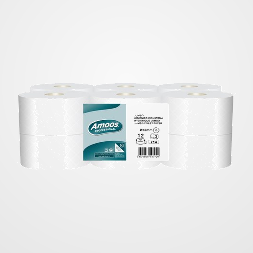 PAPEL HIGIENICO AMOOS PROFESSIONAL JUMBO 2 CAPAS 714 SERVICIOS 250 METROS BLANCO