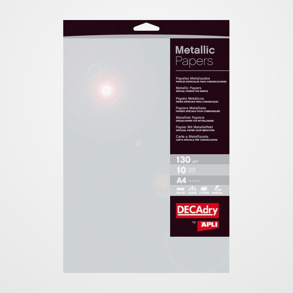 PAPEL METALIZADO A4 APLI 130g 10h PLATA
