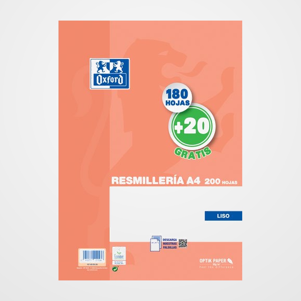 PAPEL OXFORD SCHOOL A4 200h (180+20) 90gr LISO NARANJA