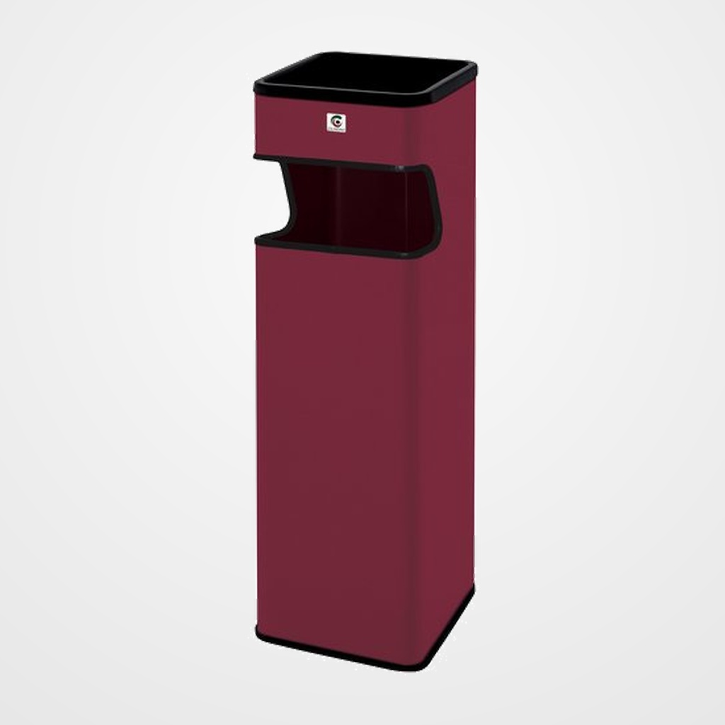 PAPELERA CENICERO CILINDRO METALICA CUADRADA B-33 BURDEOS