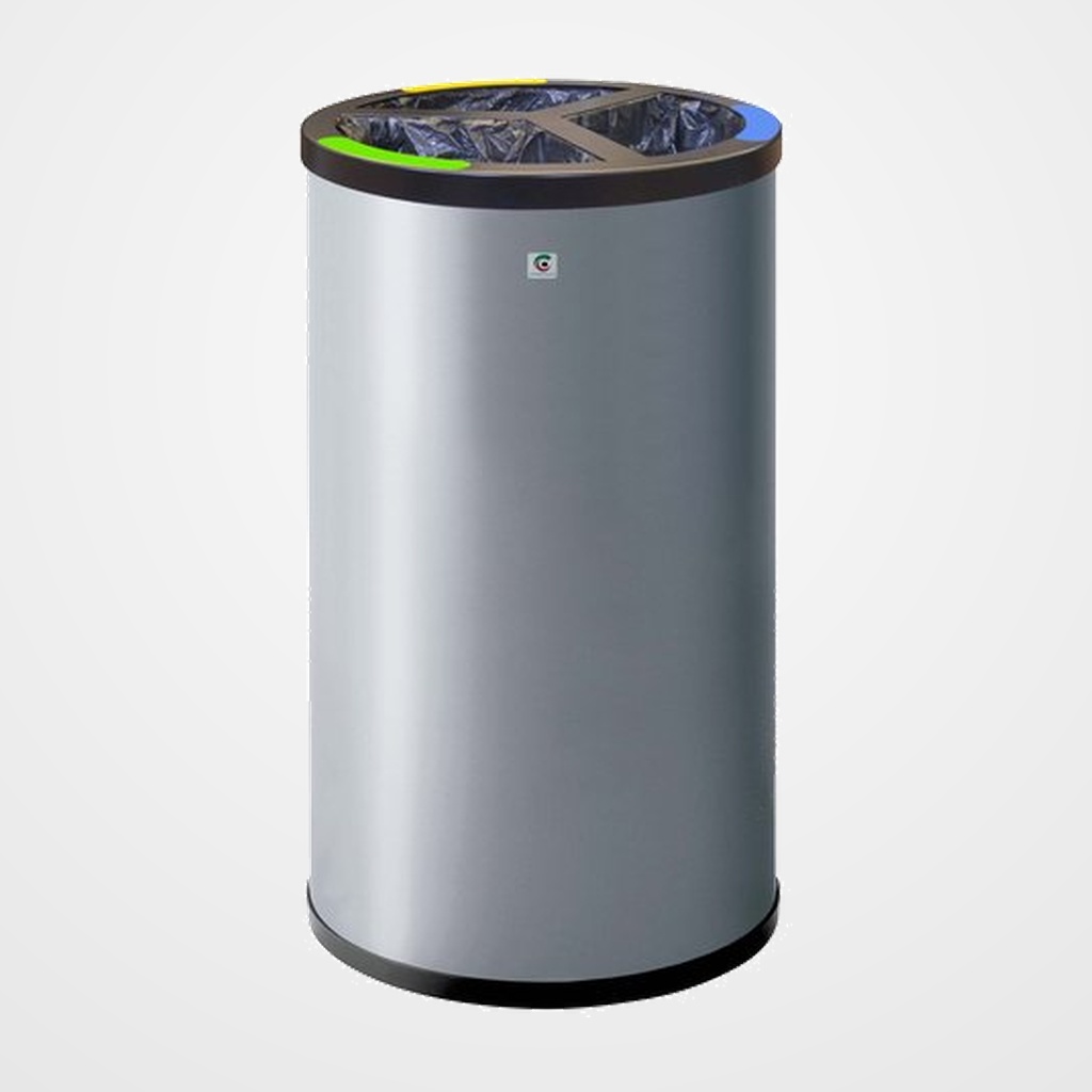 PAPELERA METALICA CILINDRO P-86 43 Ø SELECTIVA DE RESIDUOS 3 COMPARTIMENTOS NEGRA