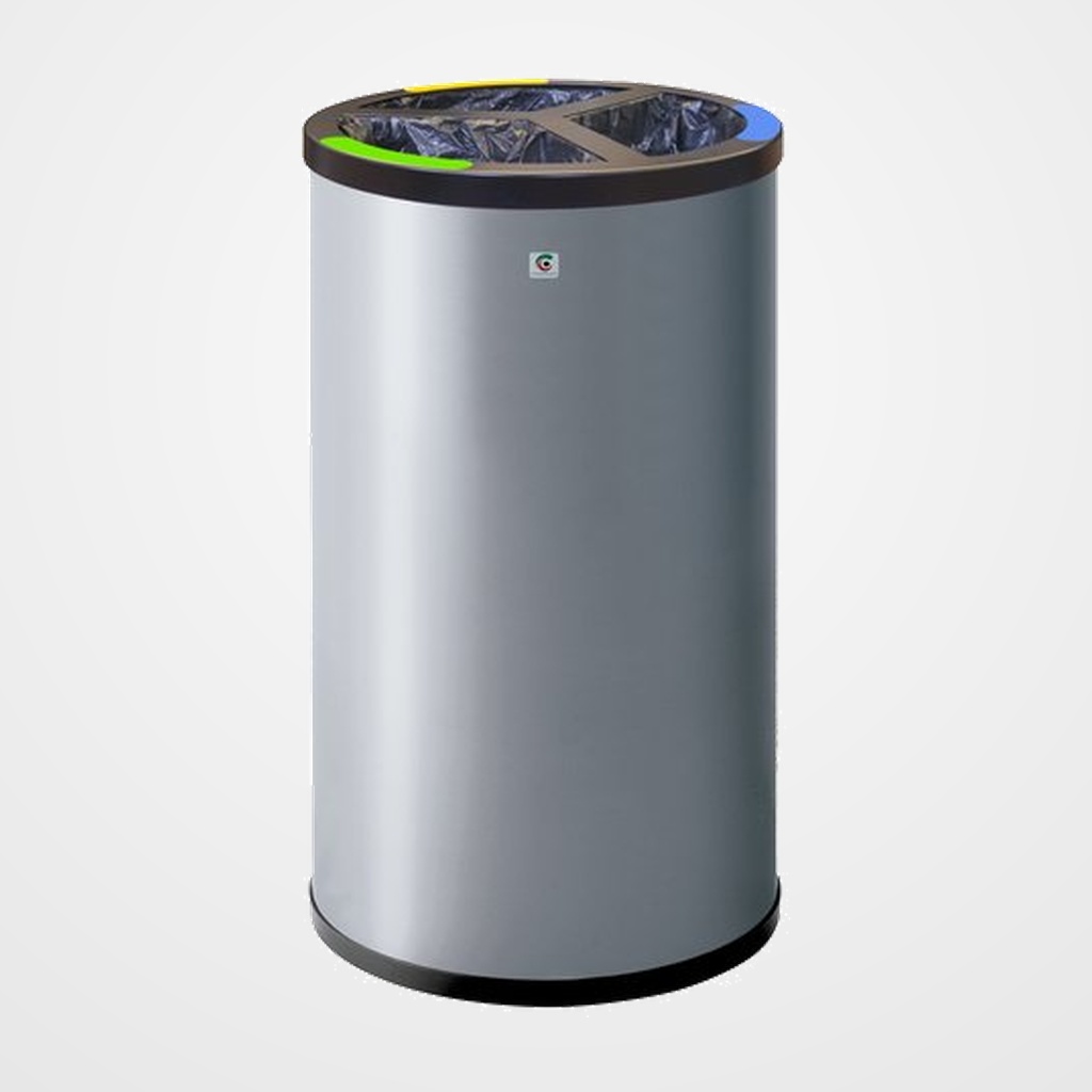 [14401441] PAPELERA METALICA CILINDRO P-86 43 Ø SELECTIVA DE RESIDUOS 3 COMPARTIMENTOS 9006