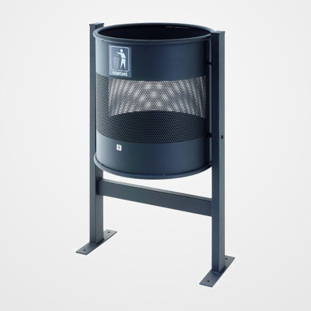 PAPELERA METALICA PERFORADA CON SOPORTE Y SISTEMA BASCULANTE COLOR AZUL