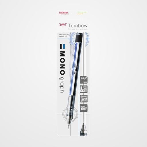 PORTAMINAS TOMBOW MONO GRAPH PROFESIONAL 0,5 mm. CUERPO NEGRO/BLANCO/AZUL BLISTER de 1
