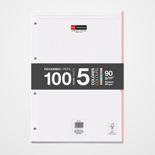 RECAMBIO MIQUELRIUS NOTEBOOK 5 A4 100h 90gr ENCOLADO 4 TALADROS DOTS PASTEL