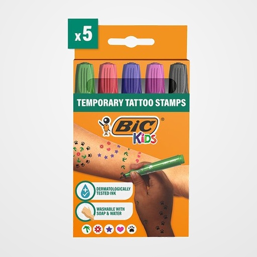 ROTULADOR FIBRA BIC KIDS STAMP TEMPORARY TATTO CAJA de 5