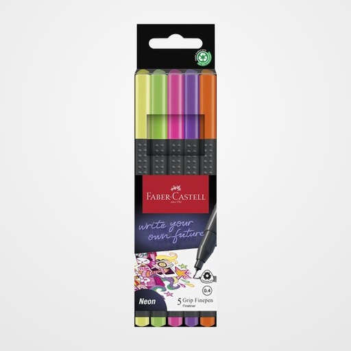 ROTULADOR FIBRA FABER-CASTELL GRIP FINEPEN 1516 PACK de 5 COLORES NEON