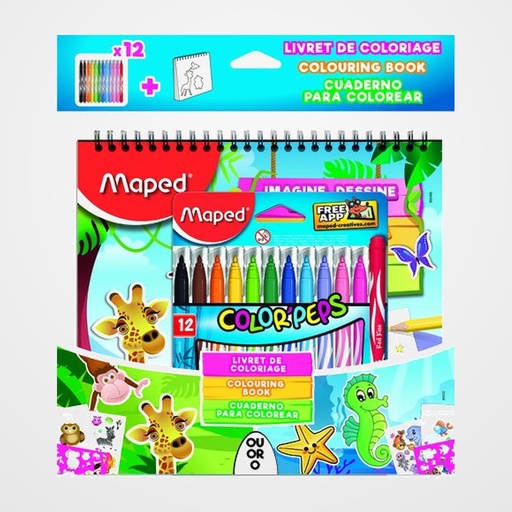 ROTULADOR FIBRA MAPED COLOR´PEPS JUNGLE ESTUCHE de 12 + CUADERNO ACTIVIDADES