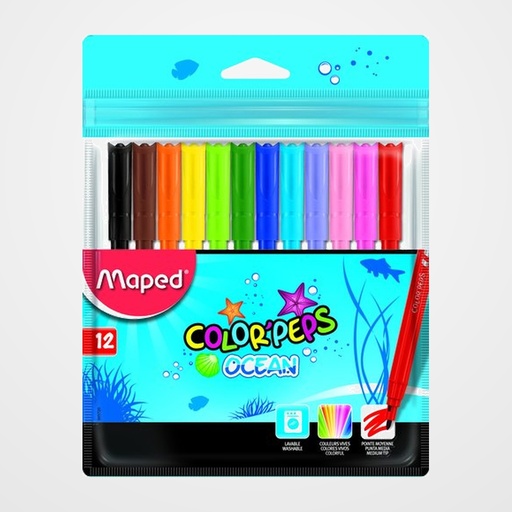 ROTULADOR FIBRA MAPED COLOR´PEPS OCEAN ESTUCHE de 12
