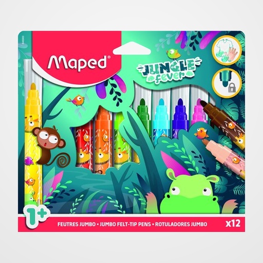 ROTULADOR FIBRA MAPED JUNGLE FEVER JUMBO ESTUCHE de 12
