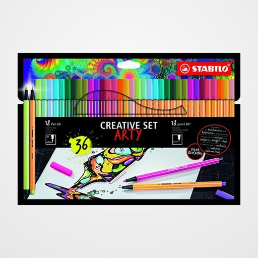 ROTULADOR FIBRA STABILO PEN 68/POINT 88 ARTY LINE ESTUCHE DE 36 18x PEN 68 18x POINT 88