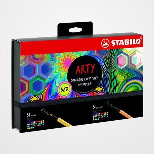 ROTULADOR FIBRA STABILO PEN 68/POINT 88 ARTY LINE HERO SET DE 68 (34x Pen 68 y 34x Point 88)