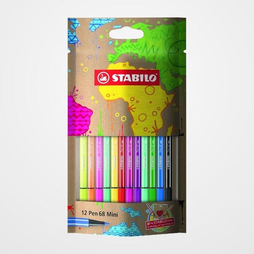 ROTULADOR FIBRA STABILO PEN 68 ESTUCHE de 12 DESIGN