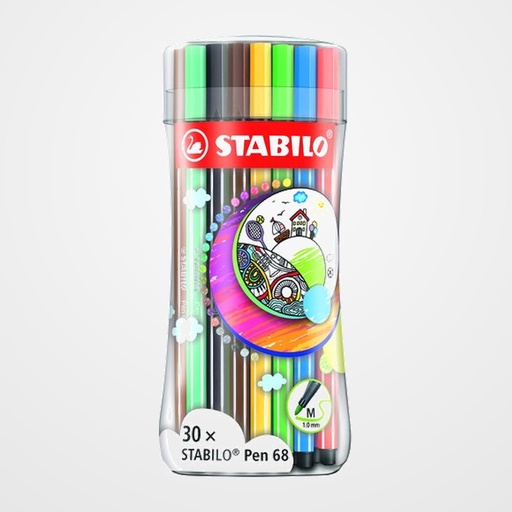 ROTULADOR FIBRA STABILO PEN 68 SLEEVE PACK ESTUCHE de 30