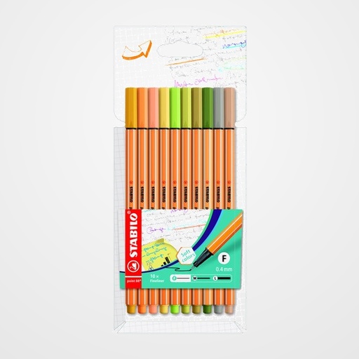 ROTULADOR FIBRA STABILO POINT 88 ESTUCHE de 10 (colores nuevos)