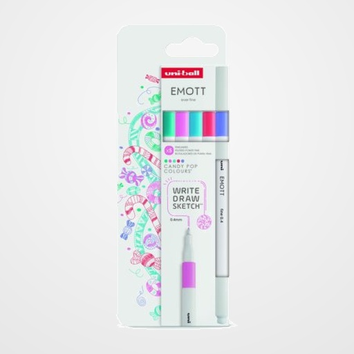 ROTULADOR FIBRA UNI-BALL EMOTT FINELINER PEM-SY (0,4) COLORES DULCES ESTUCHE de 5