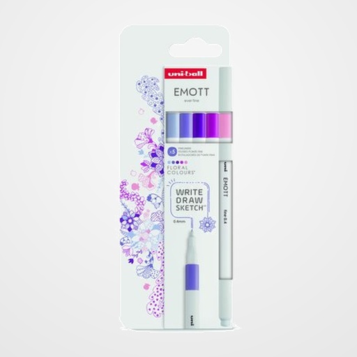 ROTULADOR FIBRA UNI-BALL EMOTT FINELINER PEM-SY (0,4) COLORES FLORALES ESTUCHE de 5