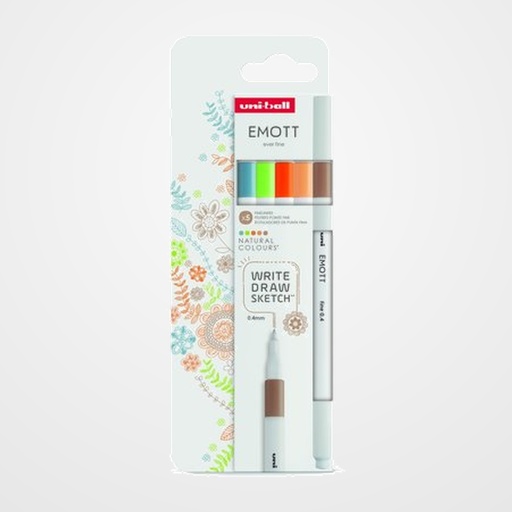 ROTULADOR FIBRA UNI-BALL EMOTT FINELINER PEM-SY (0,4) COLORES NATURALEZA ESTUCHE de 5