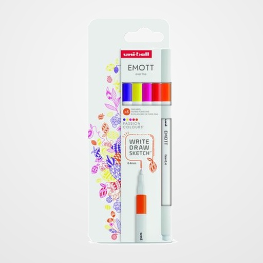 ROTULADOR FIBRA UNI-BALL EMOTT FINELINER PEM-SY (0,4) COLORES PASION ESTUCHE de 5
