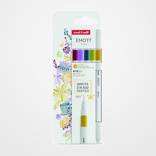ROTULADOR FIBRA UNI-BALL EMOTT FINELINER PEM-SY (0,4) COLORES RETRO ESTUCHE de 5