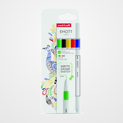 ROTULADOR FIBRA UNI-BALL EMOTT FINELINER PEM-SY (0,4) COLORES VIVOS ESTUCHE de 5