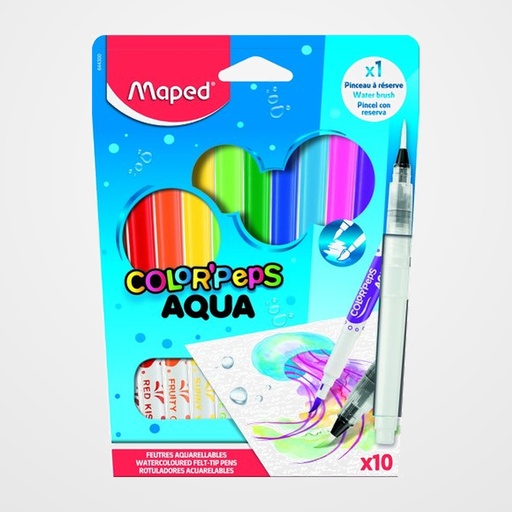 ROTULADOR MAPED COLOR PEPS AQUA ESTUCHE de 10 +PINCEL