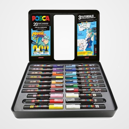 MARCADOR T.OPACA NO PERM. UNI POSCA CAJA METALICA MANGA HERO 20 COLORES SURTIDOS