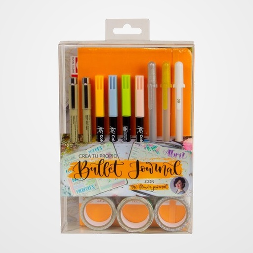 SET BULLET JOURNAL SAKURA INICIACION NARANJA (Rotuladores de punta pincel+Rotulador calibrado+Bloc de tapa dura+Cintas washi tapes)