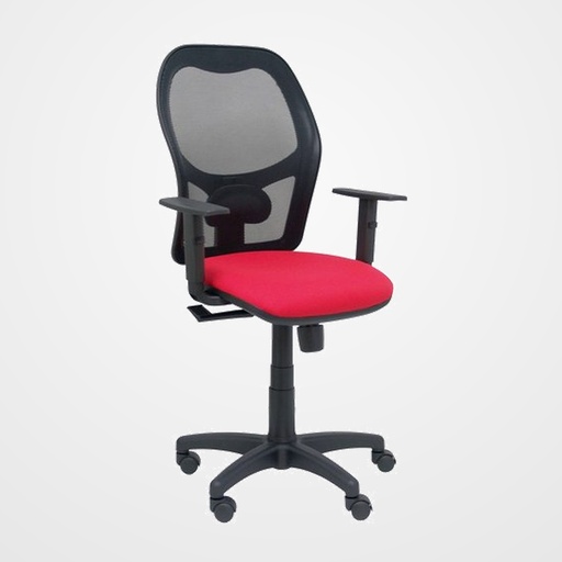 SILLA PIQUERAS Y CRESPO ALOCEN BRAZOS REGULABLES MECANISMO SINCRO REFUERZO LUMBAR RUEDAS NYLON RESPALDO MALLA NEGRA TRANSPIRABLE Y ASIENTO TAPIZADO BALI ROJO