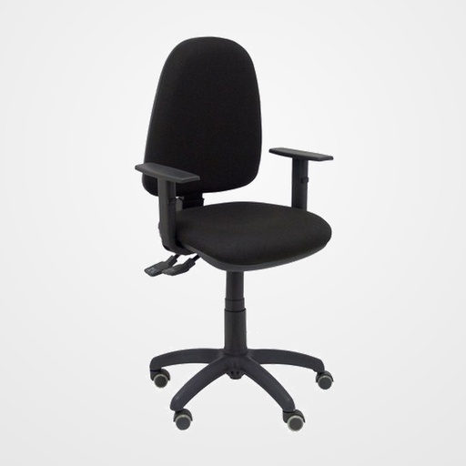 SILLA PIQUERAS Y CRESPO AYNA S CON BRAZOS REGULABLES RUEDAS de PARQUET MECANISMO CONTACTO PERMANENTE CON REGULACION DE PROFUNDIDAD ASIENTO Y RESPALDO TAPIZADO BALI NEGRO