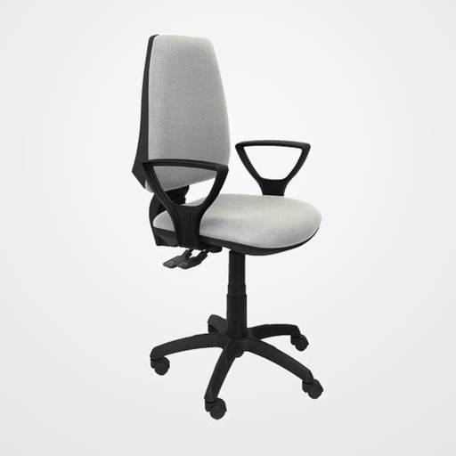 SILLA PIQUERAS Y CRESPO ELCHE S BRAZOS FIJOS MECANISMO SINCRO de DOBLE MANETA GRAN CONFORTABILIDAD REGULABLE EN ALTURA RUEDAS de NYLON ASIENTO Y RESPALDO TAPIZADO BALI GRIS CLARO